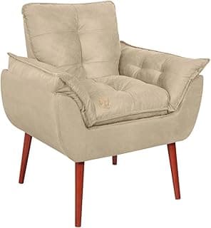 Poltrona Opala Decorativa para Sala de Estar e Quarto - Cadeira de Leitura Conforto com Pés Palito e Design Retrô (Bege)