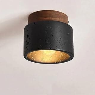 Luminária de teto Wabi-sabi em pedra de caverna preta com acabamento em madeira, estilo moderno