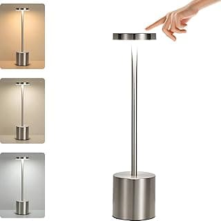 Luminária Dimerizável Touch 3 Cores de Luz E Modo Intensidade, Abajur LED de Mesa Moderno Recarregável Sem Fio para Quarto, Escritório, Leitura, Jantar, Cabeceira de Cama, Decoração (PRATA)