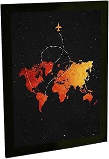Quadro decorativo mapa mundi viagem turismo decoração com fundo preto
