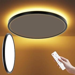 Luminária de teto redonda LED com controle remoto, fundo amarelo