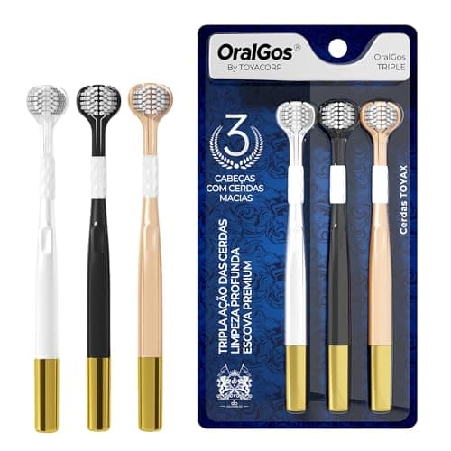 OralGos Escova de Dente 3 Faces Ultra Macia, para Gengivas Sensíveis, 3 Unidades, Adulto, Multi-Cores, Prática para Viagem, Inovadora e Funcional