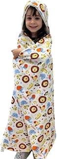 Toalha de banho infantil com capuz grande e estampa de animais selvagens, 100% algodão, 105 x 125cm