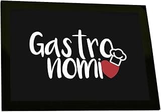 Quadro decorativo preto com texto branco 'Gastro nomi' e coração vermelho