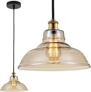 Gimpo, Luminária Lustre Pendente Teto 28x22cm Vidro Âmbar Industrial Retrô Vintage E27 Gimpo KJDD-E-188
