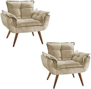 Kit 2 Poltrona Decorativa Perola Quarto, Sala, Recepção, Área Gourmet Bege Suede