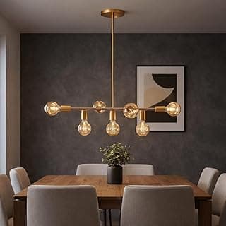 Lustre Plafon Rubis para 7 Lâmpadas - Luminária de teto - Moderna Industrial para Sala de Jantar, Cozinha e Área Gourmet (Verniz Ouro, 2UN 16CM)