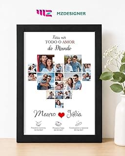 Quadro personalizado de vidro para casais com fotos e nomes Mauro e Julia