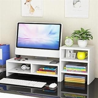 Suporte branco para monitor e organizador de mesa para computador escritório com monitor e teclado