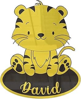 Quadro decorativo em acrílico com tigre amarelo e nome personalizado David