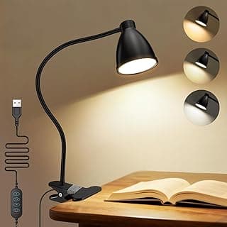 Luminária de mesa LED Tobeape com clipe, 3 temperaturas de cor, controle de brilho, iluminação para leitura