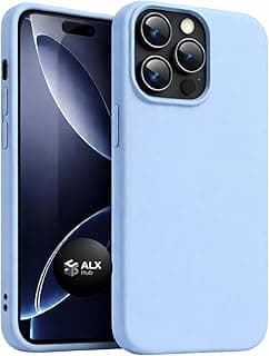 Capa de silicone aveludada azul bebê para iPhone 15 Pro Max com câmera tripla visível