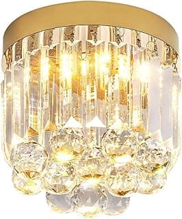 Luminária de teto de cristal em formato de gota de chuva dourada com LED