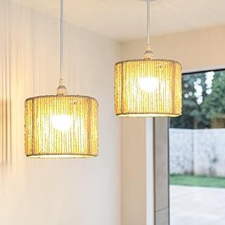 Kit de 2 luminárias pendentes de teto com cúpula de sisal natural e estrutura em ferro