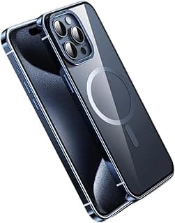 Capa transparente com bordas metálicas para iPhone 15 Pro Max, cor titânio azul