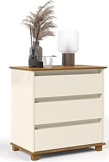 Mini Cômoda Criado Mudo Mesa de Cabeceira Gaveteiro 3 Gavetas Pés Madeira (Off White)