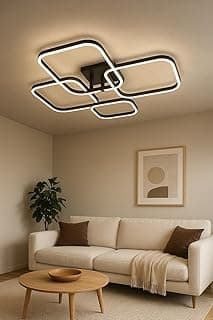 Luminária de Teto Lustre LED Fee Utilidades Paris 4 Quadrados 54w Preto Com Controle e Dimmer Bivolt