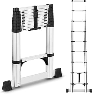 Escada Alumino Extensiva Telescópica 10 Degraus 3,90m, Equipado Com Dispositivo Antiderrapante, Indicado Para Reparos Em Telhados E Trabalhos Diários Em Altura, Carga Máxima 150 kg