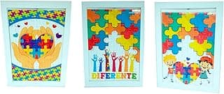 Quadro decorativo para autistas com crianças e quebra-cabeça colorido