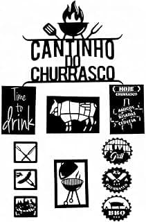 Kit 11 Quadros Decorativos Cantinho do Churrasco, MDF 3mm, Preto