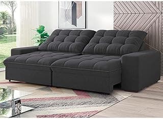 Sofá 4 Lugares Reclinável Linoforte Benetton com Assento Retrátil e Revestimento em Tecido Suede - 229cm de Largura - Grafite