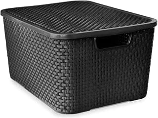Caixa Organizadora Rattan com Tampa 15 Litros Preto Arqplast