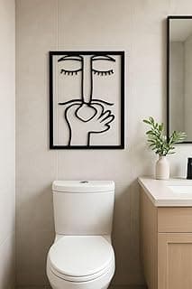 Quadro decorativo minimalista preto e branco para banheiro acima do vaso sanitário
