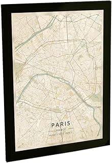 Quadro decorativo mapa de Paris A3, branco e preto, mapa antigo estilo.