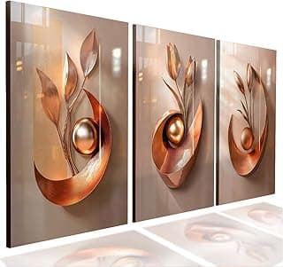 Kit 3 Quadros Decorativo Sala Quarto Formas Florais Abstrato Luxo Moderno (01)