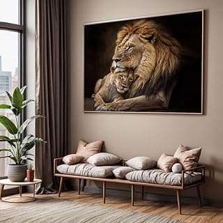 Quadro com Moldura Sala Quarto 40x60 Leões Família Casal Decorativo Horizontal Grande Hall