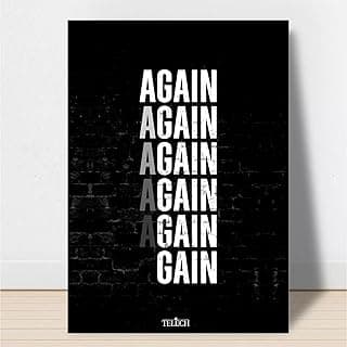 Quadro decorativo para academia com texto AGAIN em branco sobre fundo preto