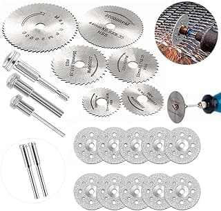 Kit Mini Disco Serra + Diamantado Micro Retifica Furadeira Parafusadeira Profissional Universal Para Madeira Piso Porcelanato Vidro Ferro Premium 16 Discos e 3 Hastes