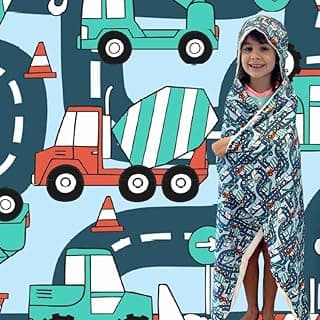 Toalha de banho infantil com capuz e estampa de veículos de construção
