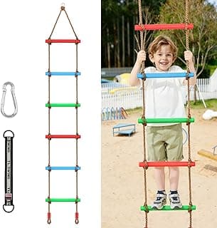Escada de corda de escalada para crianças, conjunto de balanço de escada de árvore ninja de madeira Slackline pista de obstáculos Ninja Warrior corda balanço escada casa na árvore, parque infantil