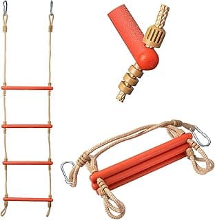 Escada de corda de barco de 4 degraus, corda de escalada resistente, força de 199 kg, barra de escada de PP sólida de 35,5 cm, escada externa