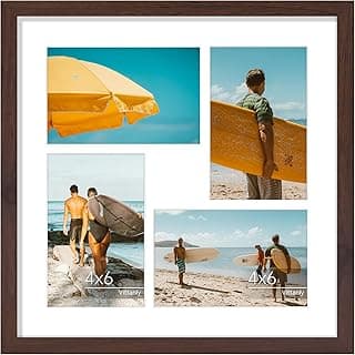 Vittanly Moldura de colagem de 30 x 30,5 cm, exibe 4 peças de fotos 10 x 15 com tapete ou 1 peça, 30 x 30,5 cm sem tapete, porta-retratos colagem de parede para exibição, marrom, 1 pacote