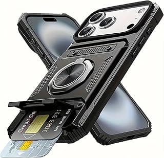 Capa protetora 2 em 1 com compartimento para cartão e suporte magnético para iPhone 14 Plus, preto
