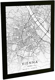 Quadro decorativo A3 com mapa de Viena em preto e branco