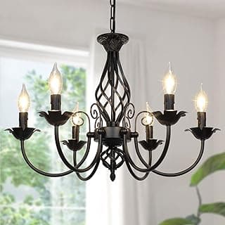 VerRon Lustre de vela de fazenda com 6 luzes para sala de estar, luminária de teto rústica industrial pendente, lâmpada de pendurar vintage para quarto, corredor, cozinha, sala de jantar, hall de