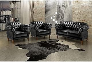 Conjunto Poltronas Chesterfield Vintage Retrô (3 Peças) 70cm x 165cm 76cm Preto