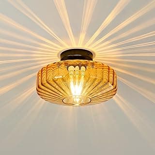 Luzes de teto de vidro seminiveladas - luminária moderna vintage de meados do século 30 cm - Tambor exclusivo Art Deco Amber Mount luminárias para corredor, entrada, corredor, cozinha, sala de jantar