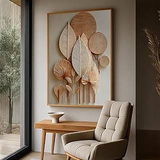 Quadro decorativo com moldura de fibra em forma de folhas para sala, quarto e escritório