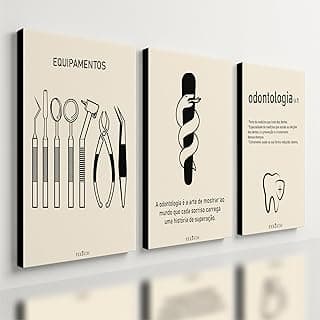 Kit de 3 quadros decorativos odontológicos modernos para consultório. Tamanho 40x28cm.