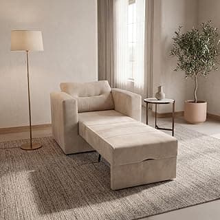 Poltrona Cama Solteiro Retrátil Marissol Veludo Premium Bege Sofisticado