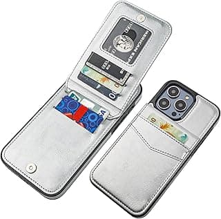 KIHUWEY Capa carteira compatível com iPhone 14 Pro Max Silver | com suporte para cartão de crédito, flip, couro premium, fecho magnético, suporte, capa protetora resistente, 6,7 polegadas