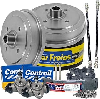 Kit Completo Freio Traseiro Compatível com Fusca 1300 1500 1600-1974 a 1996 Karmann Ghia 1972 a 1980 com Tambores + Lonas + Cilindros e Flexíveis