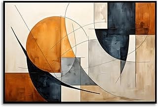 Quadro abstrato com formas geométricas para sala, 60x90cm, moldura preta