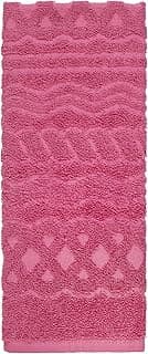 Toalha de banho rosa com padrão de diamantes, 100% algodão, textura macia.