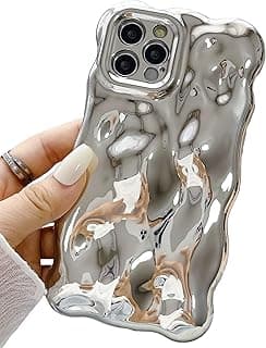 JANDM Capa compatível com iPhone 14 Pro Max, estampa 3D Wave Bubble Silver Chrome Pattern Soft Glitter Shiny Camera Capa feminina à prova de choque para meninas para iPhone 14 Pro Max