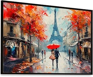 Quadro decorativo Paris Torre Eiffel casal guarda-chuva arte parede vidro moldura preta